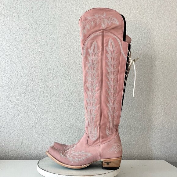 Lane LEXINGTON Over the Knee Womens Cowboy Boots 8 Pink Western Cowgirl Lace Up - Picture 5 of 15